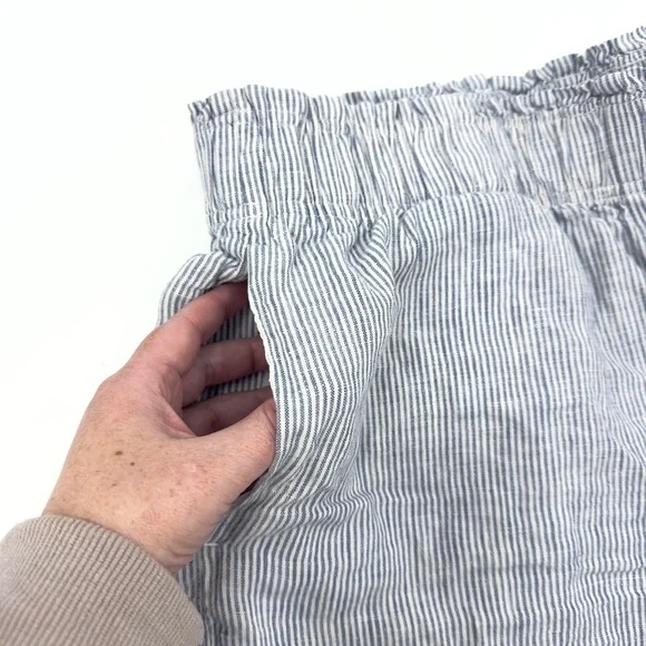 Quince European Linen High Waisted Shorts Womens Size Large Coastal Beach Stripe - Picture 5 of 11